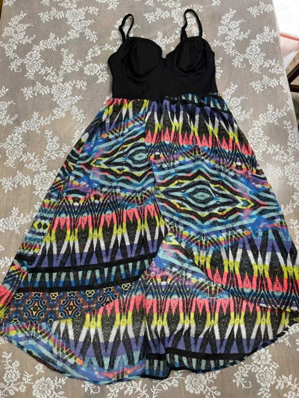 black colorful sheer midi dress